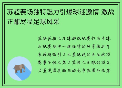 苏超赛场独特魅力引爆球迷激情 激战正酣尽显足球风采 苏超赛场独特魅力引爆球迷激情 激战正酣尽显足球风采
